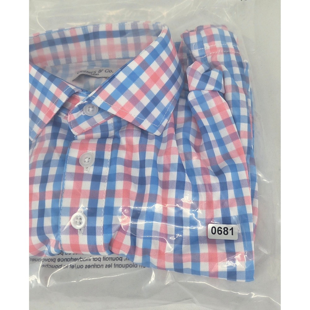 Collars and Co Dress Collar Polo Short Sleeve Small Nantucket Blue Pink Gingham - Picture 7 of 7